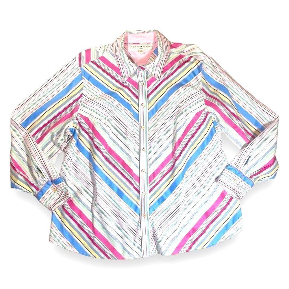 Tommy Hilfiger Chevron Striped Button Down Shirt Sz 18
